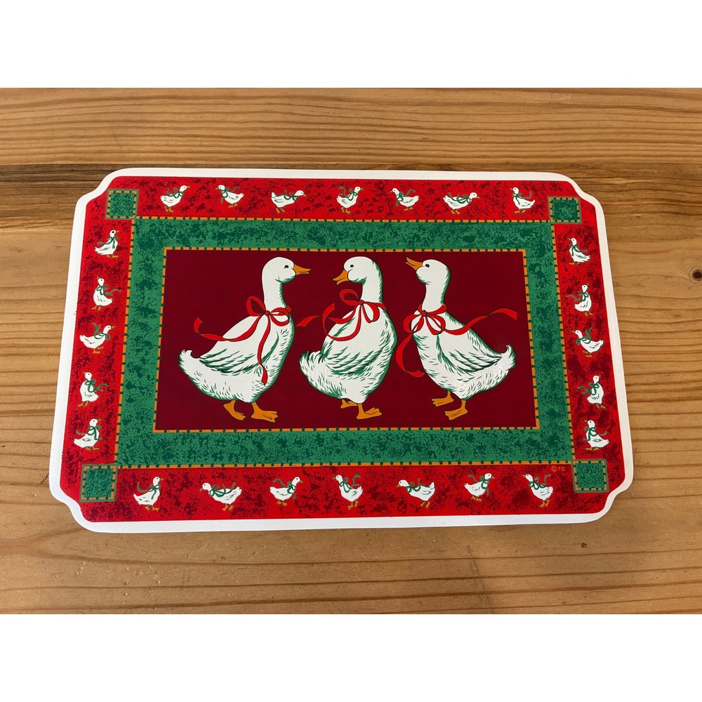 Town & Country Christmas Goose Vinyl Placemats Set of 4 Red Green Holiday